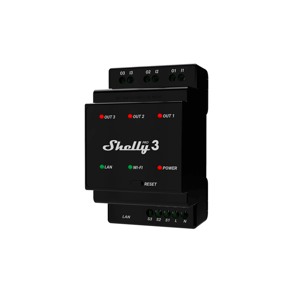 Shelly Pro 3 - Three-Channel Relay With Potential-Free Outputs Supporting A Total Of 48A